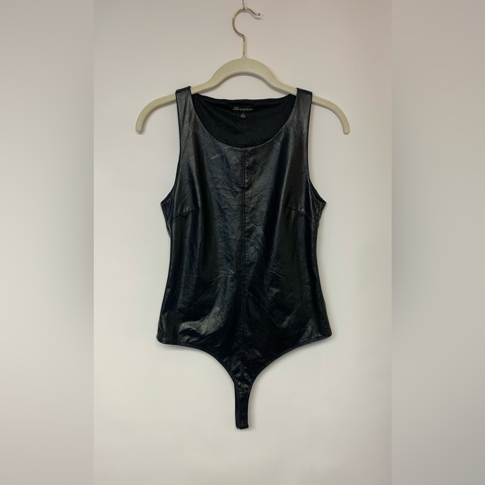 Bodysuit Black Sexy Thong Faux Leather Edgy Goth Grunge Gym Dance Womens SZ S